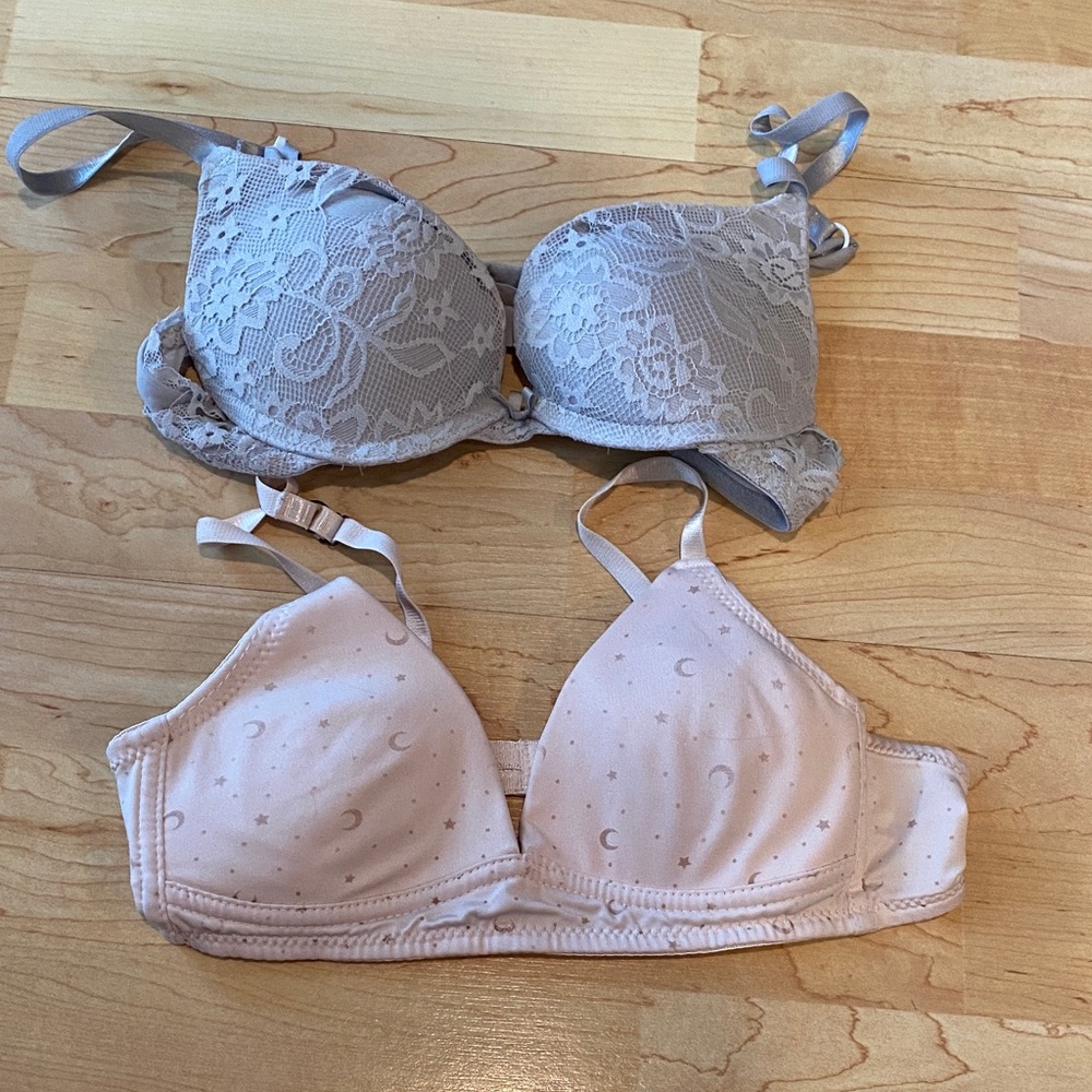 Danskin Gray Lace and Pink Starry Bra Set 32A